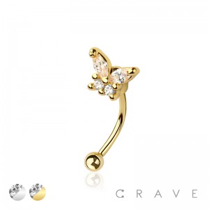 BUTTERFLY CZ 316L SURGICAL STEEL CURVED BARBELL/EYEBROW